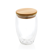 Dubbelwandig borosilicaatglas met bamboe deksel 350ml - Topgiving